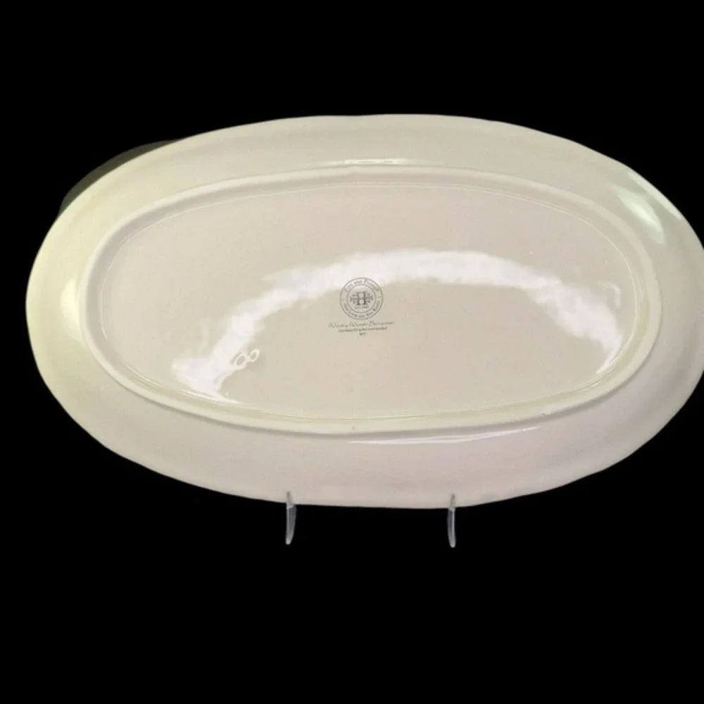 Fitz and Floyd Wintry Woods‎ Snowman Christmas 14 Inch Oval Serving Platter Tray